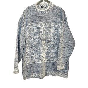 Vintage 80s 90s Cut 4 U Sweater Cottagecore Nordic Fair Isle Cozy Blue Cotton L